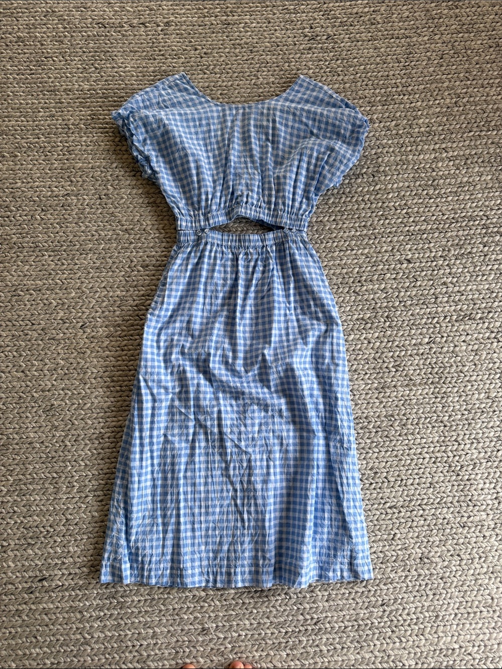 Light Blue Gingham Cutout Midi Dress - Women
